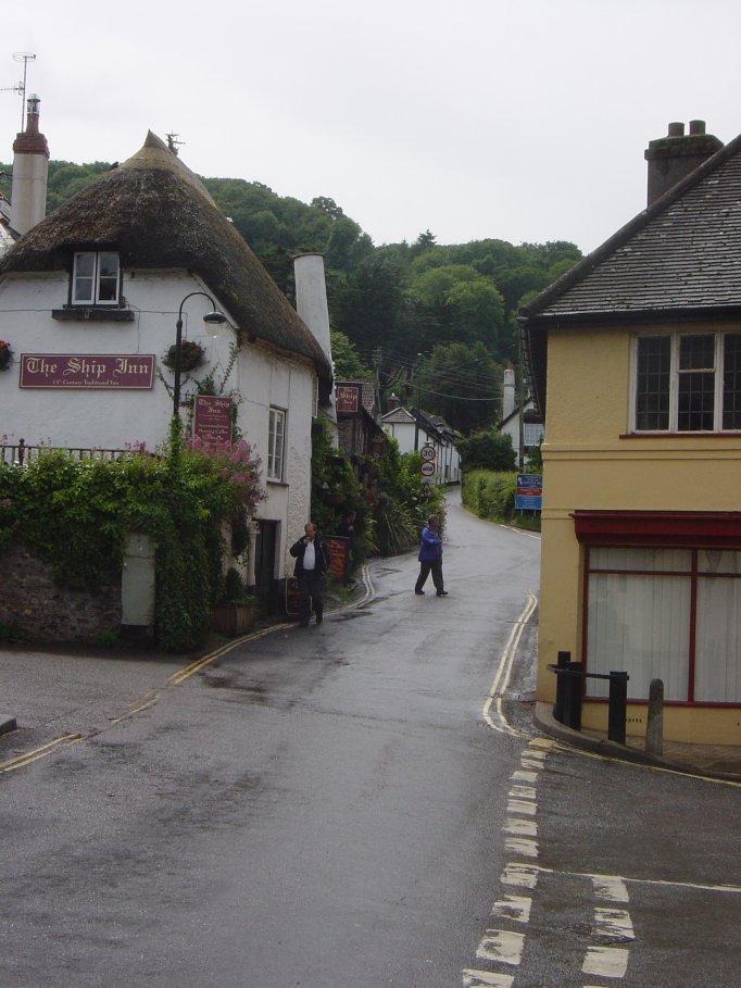 Pete & Dick outside the Ship Inn at the bottom of Porlock hill.